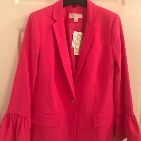 Michael kors barbiecore pink flutter sleeve miami nites  blazer jacket size 2 - Picture 2 of 7